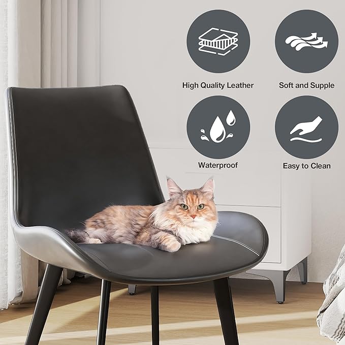 Modern Dining Chairs Set of 2, Upholstered Faux Leather Cushion Seat and Sturdy Metal Legs for Restaurant, Living Room, Brown