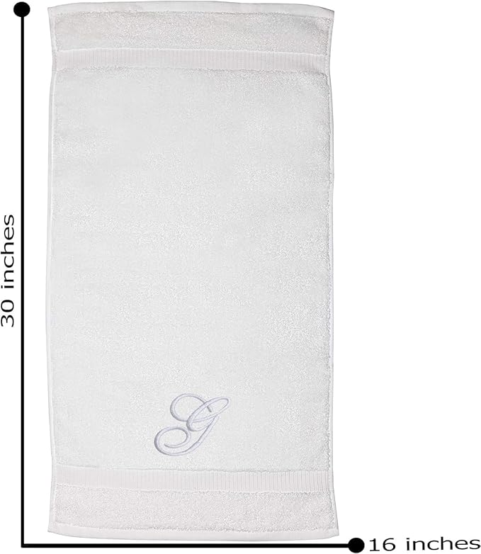 White Monogrammed Hand Towels for Bathroom - Luxury Hotel Quality Personalized Initial Embroidered Towel for Powder Room, Spa - GOTS Organic Certified - Set of 2 Silver Letter G
