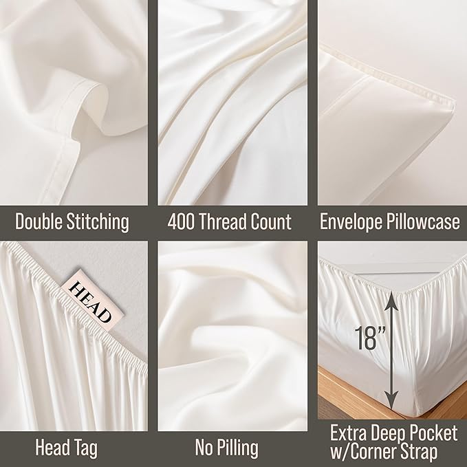 Bella Coterie Luxury Bamboo Viscose 34” Split Top King Size Sheet Set | 1 Fitted Sheet for Sleep Number & Adjustable Beds | 100% Organically Grown | Cooling & Soft | 18” Deep Pocket [Ivory]