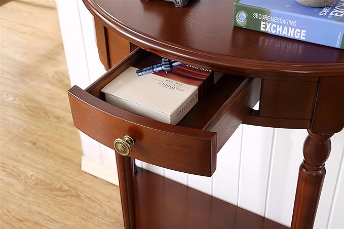 Solid Wood Console Table with Drawer, Semi-Circle Entryway Storage Shelf, Half-Moon Porch Table Side Elegant Vintage Sofa for Living Room (Walnut-Colored (31.5" L x 13.8" W x 31.5" H))