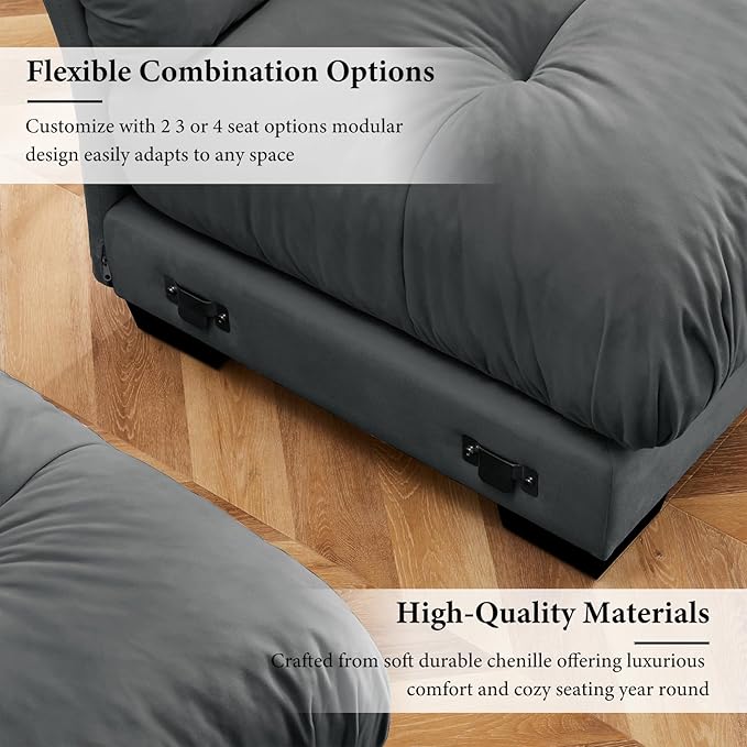 93.7” Oversized Grey Velvet Loveseat Sofa, Deep Seat 2-Seater Modular Sectional Couches for Living Room with 4 Pillows, Cloud Home Sofas Set, Love Seat Couches