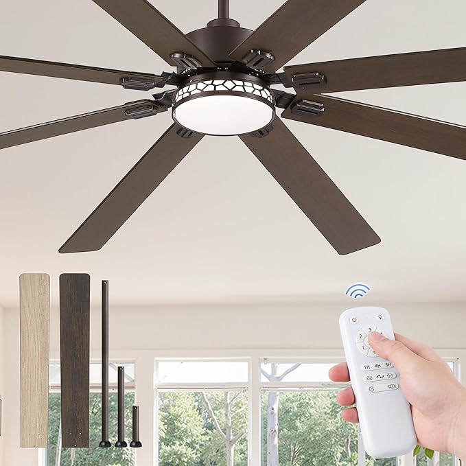 Fanbulous Modern Farmhouse 84 Inch Large Ceiling Fan, 6-Speed Reversible DC Industrial Ceiling Fans with Lights for Shop/Living Room/Covered Outdoor-Oil Rubbed Bronze