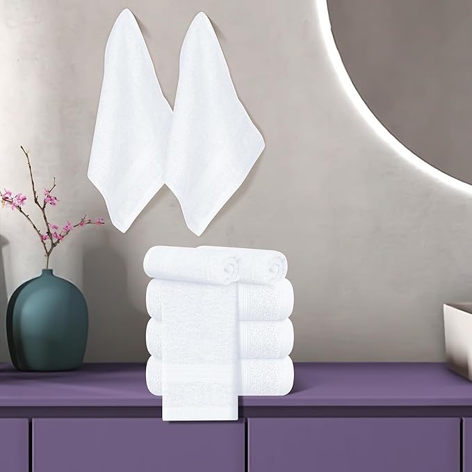 BOUTIQUO Ultra Soft Cotton Washcloths, Contains 12 Piece Face Cloths 12x12 inch, Ideal for Everyday use Face Towels, Compact & Lightweight Multi Purpose Washcloths - White