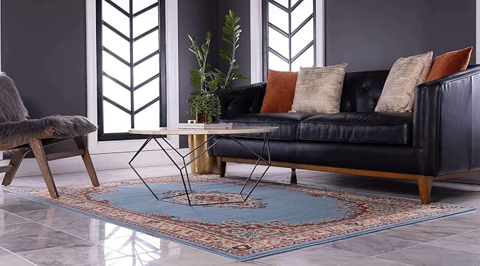 Unique Loom Reza Collection Traditional Persian Style Area Rug, 9 x 12 ft, Light Blue/Ivory