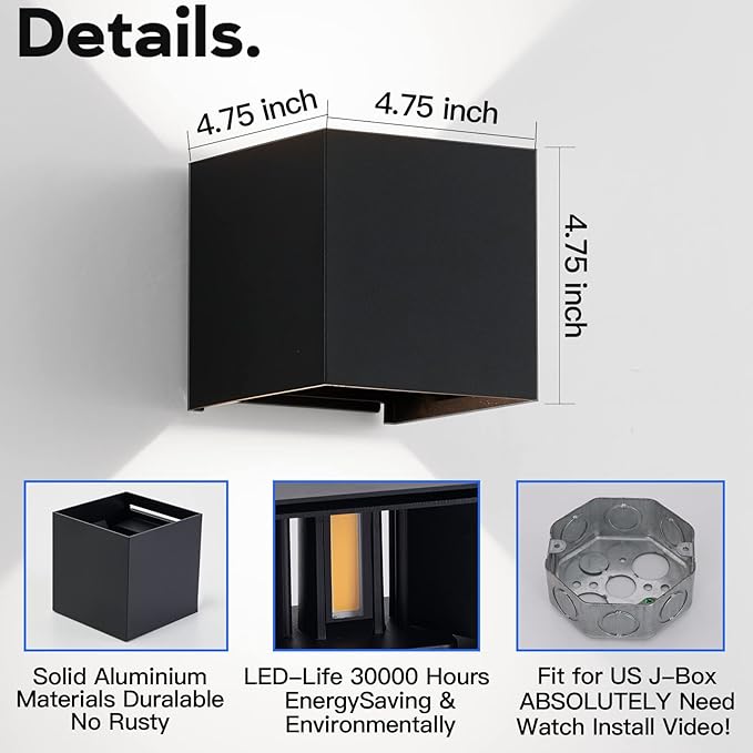 Outdoor Wall Sconces Wall Lighting 20W LED Wall Pack Light Adjustable Up Down Light Beam Waterproof Outdoor Wall Lights Exterior for Porch Patio Outdoor Porch Light 4.7 in. 6500K