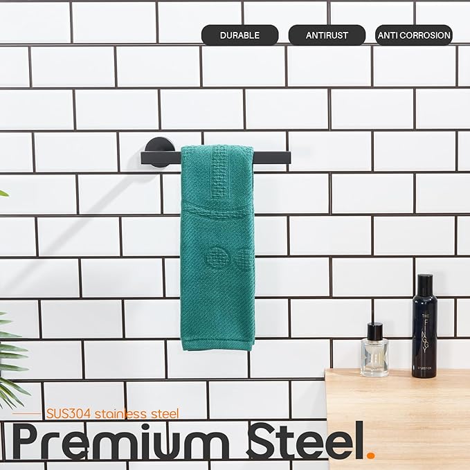 Hand Towel Rings Matte Black Bathroom Towel Holder Modern Small Bath Towel Bars Stainless Steel Wall Mount AN3001MB