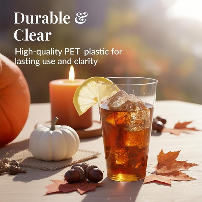 Prestee 100 Pack 14 oz Clear Plastic Cups - Versatile Plastic Wine Glasses Disposable for Cocktails, Water, Beer - Durable Cocktail Cups for Parties, Weddings, Holiday Events - Reusable or Disposable