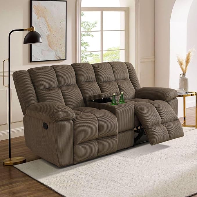 Manual Recliner Sofa Set,Microfiber Reclining Couch Set,Modern Living Room Furniture Set,Reclining Sofa Couch Chair for Living Room Home Office(Dark Brown,2 Pieces Set)