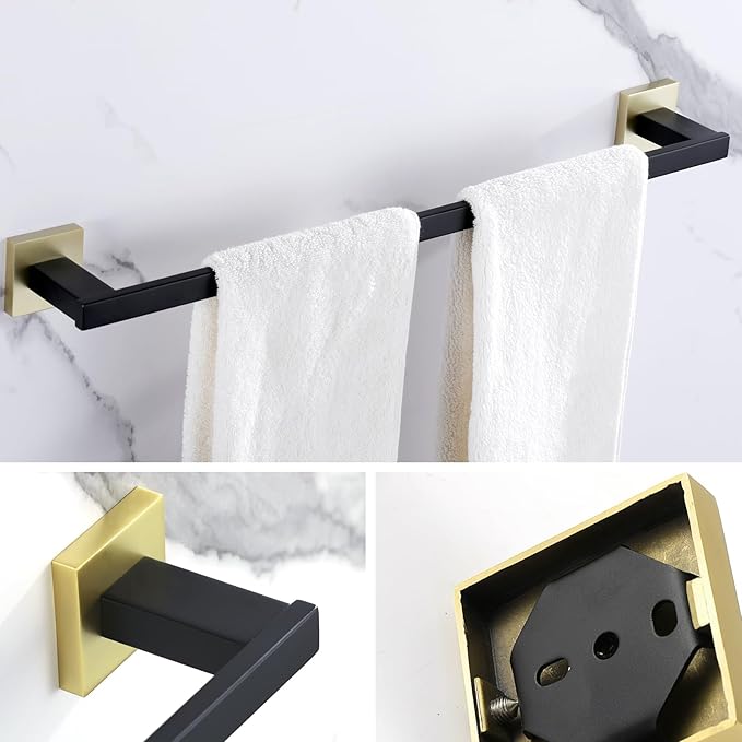 LANC 24-Inche Bathroom Towel Bar for Bathroom Wall Mounted Matte Black and Gold Bath Towel Rack Stainless Steel Towel Rod for Restroom Hotel Towel Holder Towel Hanger, A9010GK-L6