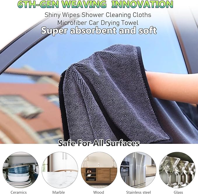 Shiny Bath Wipes Cleaning Cloths,5pcs Shiny Bath Drying Towels,Shower Doors Drying Towels,12*10” Streak Free Glass Window Car Mirror Super Absorben Microfiber Cleaning Cloths Cleaner(5pcs grey12*10”)