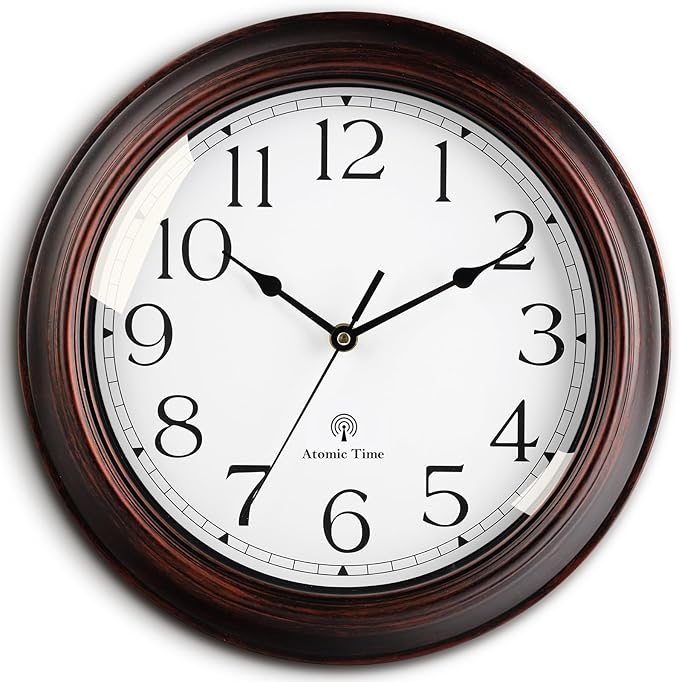 Atomic Wall Clock 10 Inch, Silent Non-Ticking Vintage Clock Battery Operated Classic Analog Decorative for Kitchen, Living Room, Office, Bedroom, Bathroom (Bronze)
