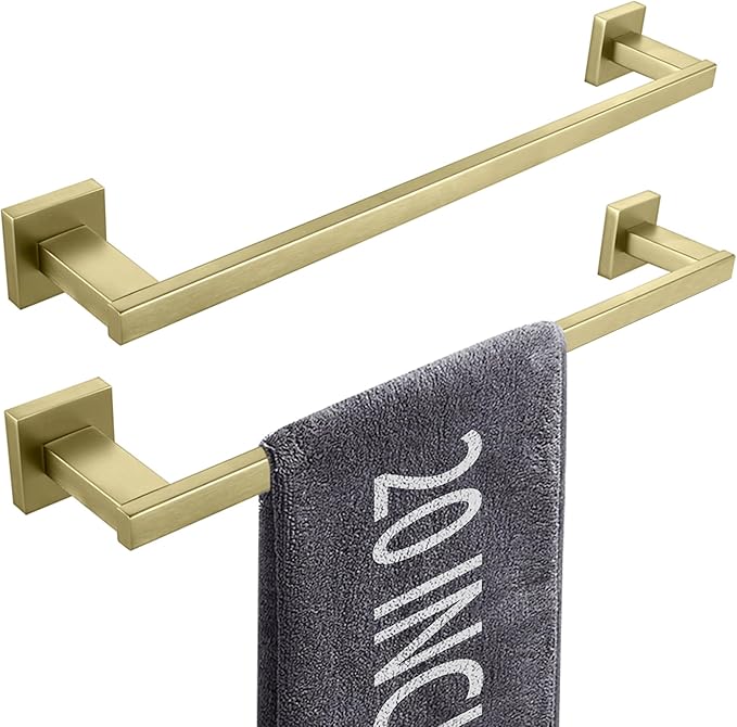 LANC Gold Towel Bars for Bathroom Wall Mounted 20-Inche Brushed Gold Bath Towel Racks Stainless Steel Towel Rod for Bathroom Kitchen Towel Holder Towel Hanger Towel Rail, 2 Pack A9010BG-L5P2