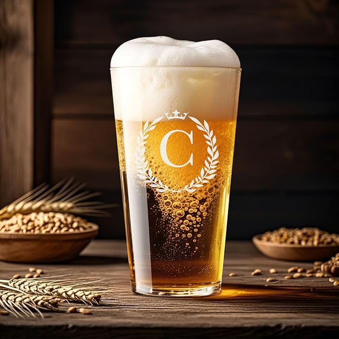 Personalized Beer Glasses Gifts for Men, 16 oz Pint Glasses Monogrammed A-Z Drinking Glass Cups Customized Gift, Unique Christmas Anniversary Birthday Gifts for Men Him Dad Brother Husband Grandpa (C)