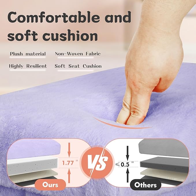 Small Ottoman with Storage, Folding Soft Fur Storage Foot Rest Stool with Thicker Furry Padded Seat. Ottoman Bench for Bedroom Living Room, Holds Up to 300 lbs, 17x13x13IN (Purple)