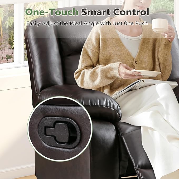 ANJ Manual Recliner Chair Set of 2, Breathable Faux Leather Reclining Chairs with Overstuffed Arm and Back, Living Room Single Sofa Recliners (Dark Brown)