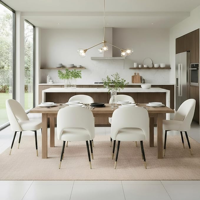 DUOMAY Modern Dining Chair Set of 6 with Open Back, Velvet Upholstered Armless Chair with Metal Frame Side Chair for Kitchen Dining Room Living Room, Beige