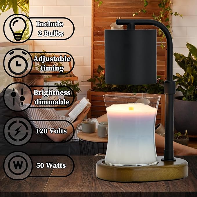 Candle Warmer Lamp Timer for Women Mom, House Warming Gifts New Home Decor, Modern Farmhouse Decor, Candle Warmer for All Jar Candles with 2 Bulb Black