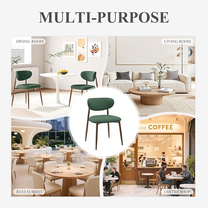 Dining Chairs Set of 4, Upholstered Dining Room Chairs with Metal Legs and Anti Slip Pads, Curved Back Kitchen Chair for Home and Restaurant Use, Green