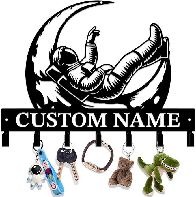 Personalized Custom Astronaut UFO Metal Wall Keys Hooks,Clothes Hooks Astronaut Art coat racks,door holder,Black Astronaut decorations for home,Entrance doors,Hallway, Bedroom,Keys,Hats (Style C)