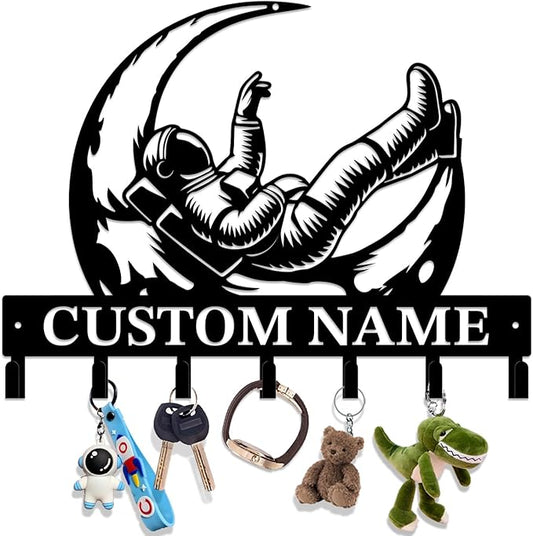 Personalized Custom Astronaut UFO Metal Wall Keys Hooks,Clothes Hooks Astronaut Art coat racks,door holder,Black Astronaut decorations for home,Entrance doors,Hallway, Bedroom,Keys,Hats (Style C)