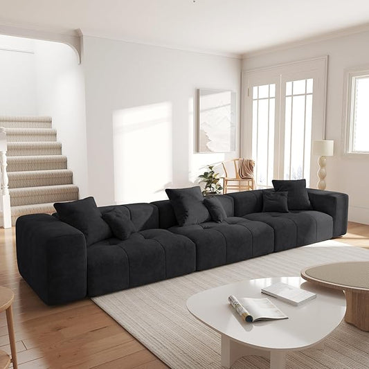 JACH 144 Inch Modular Sofa, Mid Century Modern Extra Deep Corner Seat Couch, 3-Seater Sofas for Living Room, Sectional Couches, Cozy Sofa for Apartment, Living Room (Linen Fabric, Black)