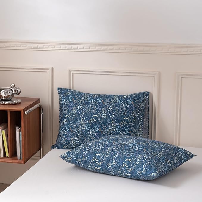 EAVD Garden Botanical Floral Comforter Set Twin XL Soft Microfiber Blue Chic Shabby Floral Bedding Set 1 Twin XL Comforter with 2 Pillowcases Reversible Vintage Botanical Comforter Set for All-Season