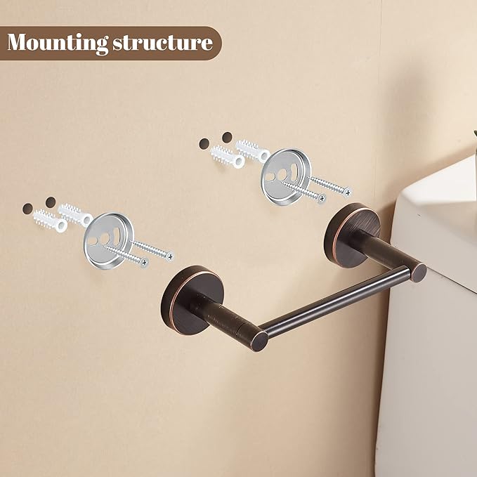 Bronze Bathroom Hardware Set, Oil Rubbed Bronze Toilet Paper Holder Towel Ring Robe Hooks Wall Mount Hand Towel Holder Bath Accessories Stainless Steel, 3 Pieces