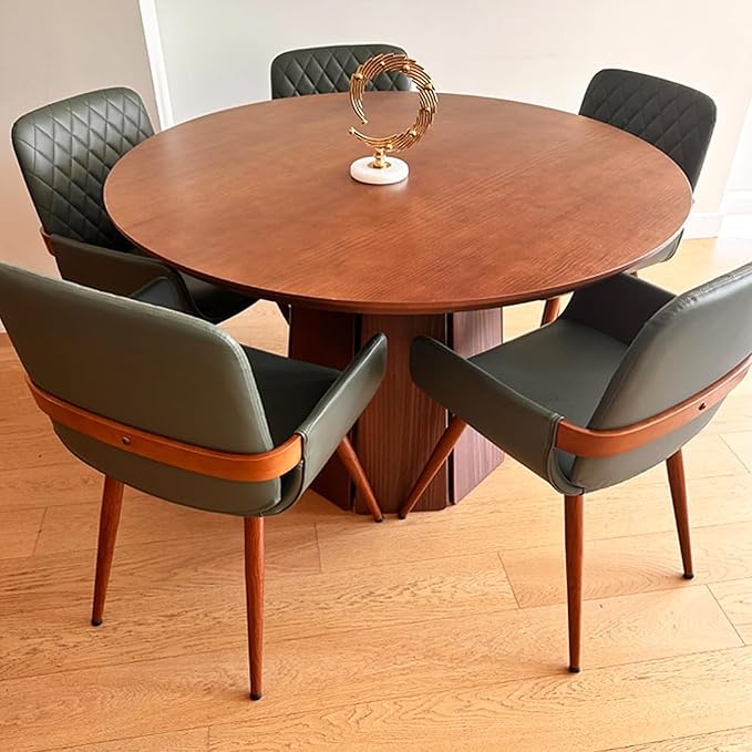 LUNLING Mid Century Modern Faux Leather Dining Room Chairs,Upholstered Seat Metal Legs Chairs Green Faux Leather Kitchen Chair Reception Room Chair 1PCS