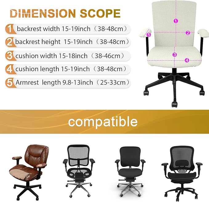 Tallew 4 Pcs Office Chair Covers Set Computer Universal Protective Stretchable Chair Seat Covers Desk Armrest Slipcovers Pads Office Cushion Backrest for Rotating (XL,Cream White)
