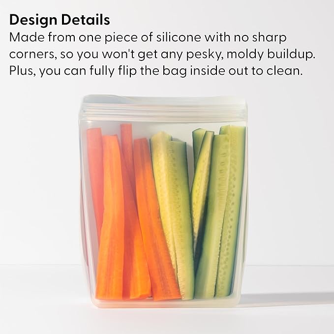 W&P Porter Silicone Reusable Storage Bag, Sandwich (36oz Stand-Up), Sage, Food Storage Container, Microwave and Dishwasher Safe, Easy Cleaning