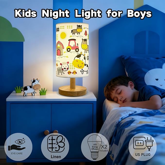 Kids Table Lamp, Boho Desk Light, 3 Level Temperature, Sturdy Wood Base, Nursery Toddler Night Light, Playroom Bedroom Lamp, Christmas Gifts for Boys or Girls