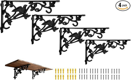 12 Inches Shelf Brackets 4 Pack Cast Iron Bird Corbels 12'' * 6.9'' Decorative Shelf Supply Mouting Screws Included