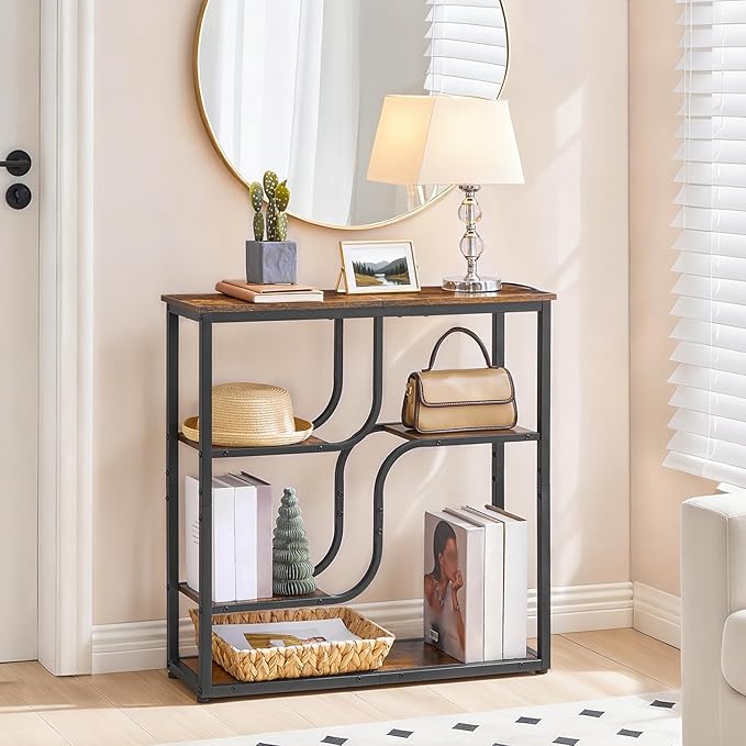 HOOBRO 29.5" Console Table, 5-Tier Sofa Table, Behind Couch Table with Storage Shelves, Narrow Entryway Table for Hallway, Living Rooms, Entryway, Rustic Brown and Black BF69XG01