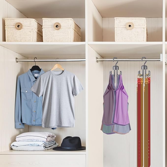 3Pcs Tank Top Hanger, Rotatable Bra Hangers for Closet Organizer, Max 72 Storage Capacity Belt Hanger, Plastic Space Saving Closet Organizers Apartment Dorm Essentials for Bra (2, Grey)