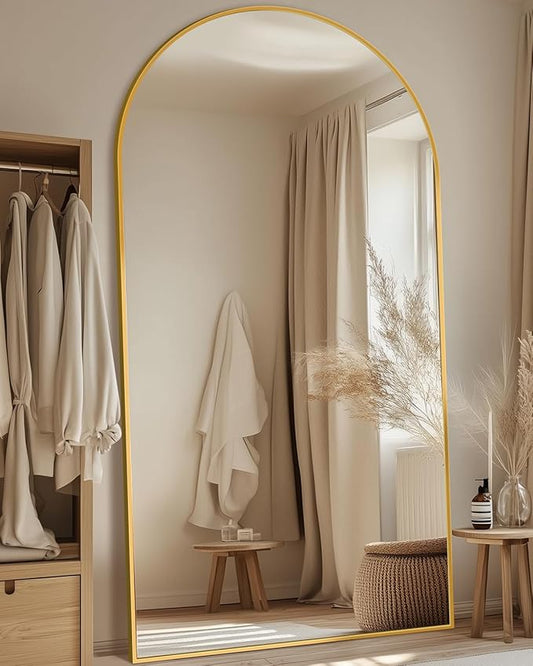 Full Length Mirror, 82"x44" Oversized Floor Mirror with Stand, Hanging or Leaning Full Body Mirrors Mirror for Bedroom, Living Room, Cloakroom, Arch, Gold