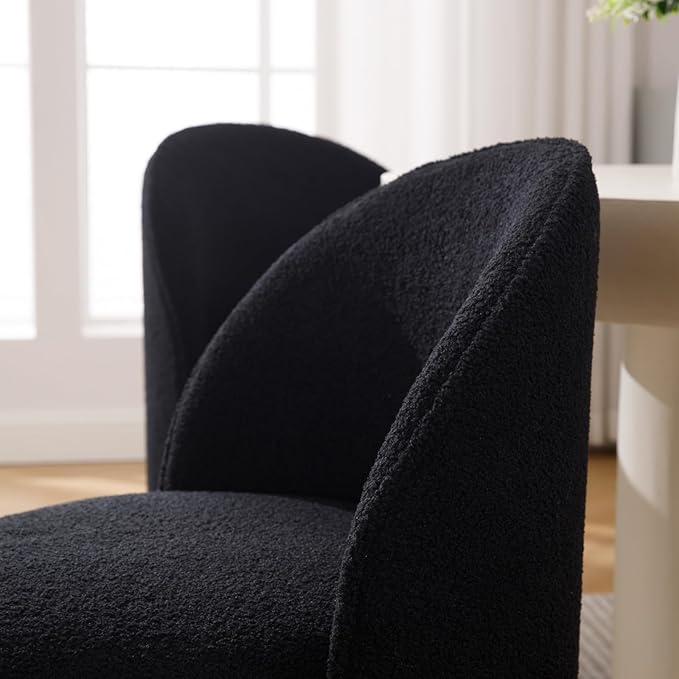 Modern Barrel Dining Chairs Set of 3, Swivel Base Black Sherpa Accent Chair 360°Rotating Mid-Century Dining Side Chair Kitchen Chair for Living Room, Bedroom, Home, Office, Kitchen