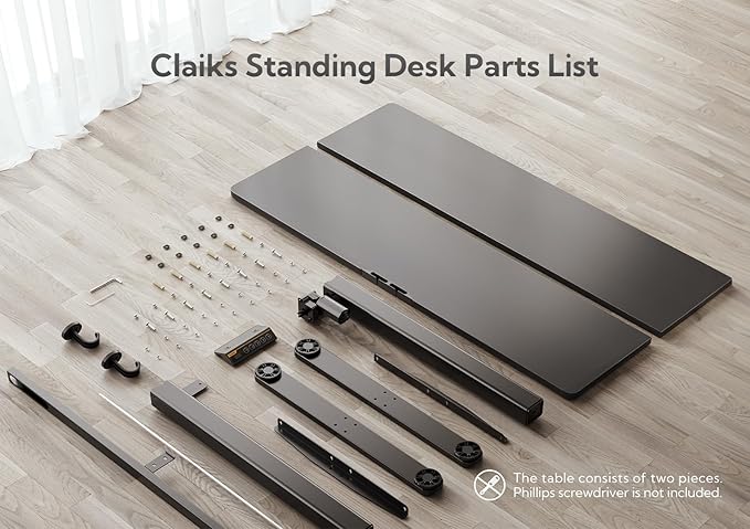 Claiks Electric Height Adjustable Stand Up Desk, 35x20 Inches Sit Stand Desk for Home Office, Black Top/Black Frame