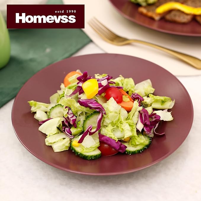 Stoneware Two-Tone Colors Life 18pc Dinner Set，Outside Shiny Black + Inside Matte Glaze Plum