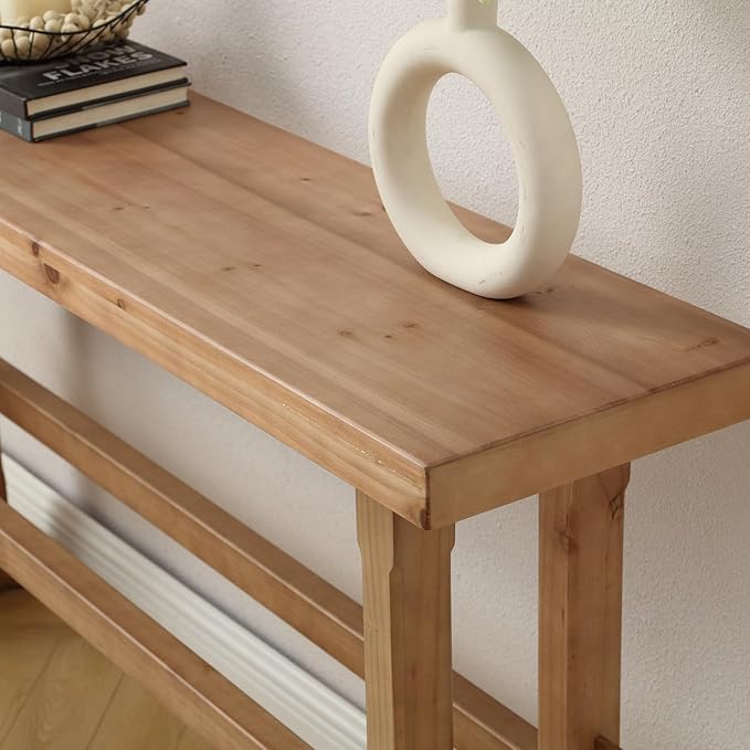 Kmax Narrow Entryway Table, 59 inchs Wood Farmhouse Console Table Boho Hallway Table Rustic Couch Table Behind Sofa for Outdoor Entrance Living Room Bedroom- Natural Color