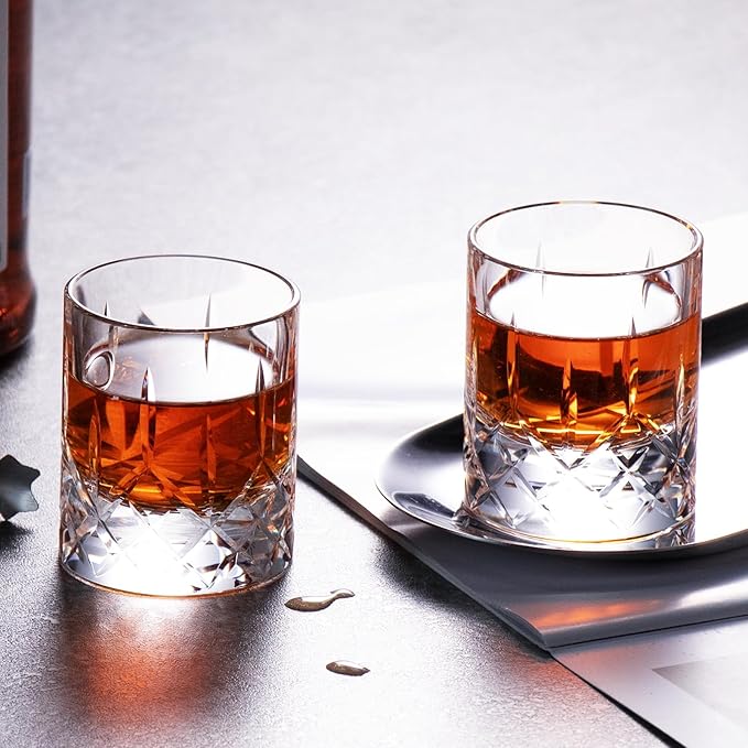 KAMMAK Crystal Whiskey Glasses Set of 2, Handcrafted 2.03oz Old Fashioned Glasses Stemless, Luxury Liquor Glasses, Hand Blown Scotch Cup for Women, Men Barware Gift for Cocktail, Bourbon