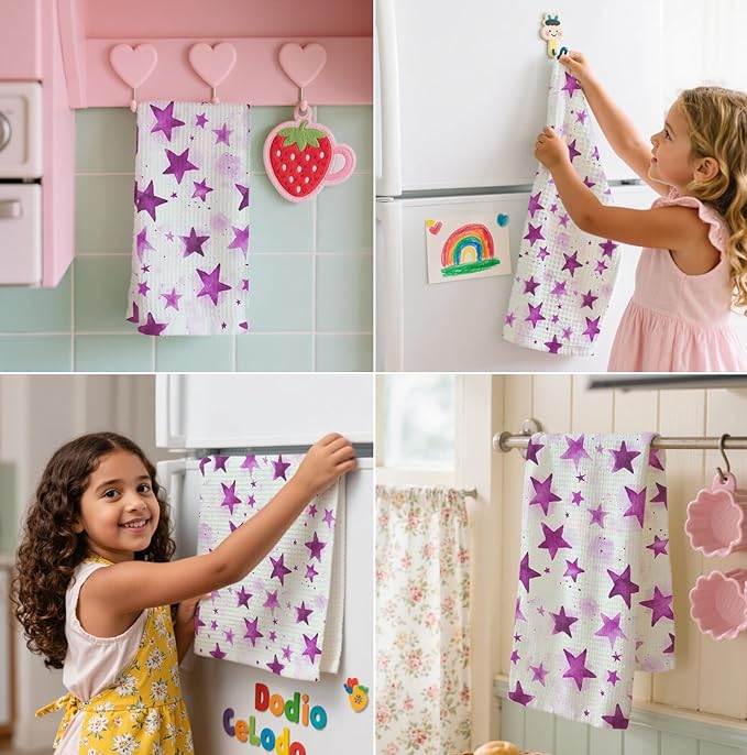 Watercolor Star Hand Towel, Star Waffle Towels, Nursery & Bathroom Hand Towel, 16x24 Inch Purple Dish Tea Towel Decor for Kitchen & Nursery & Bathroom, Gift for Friends & Homeowners.