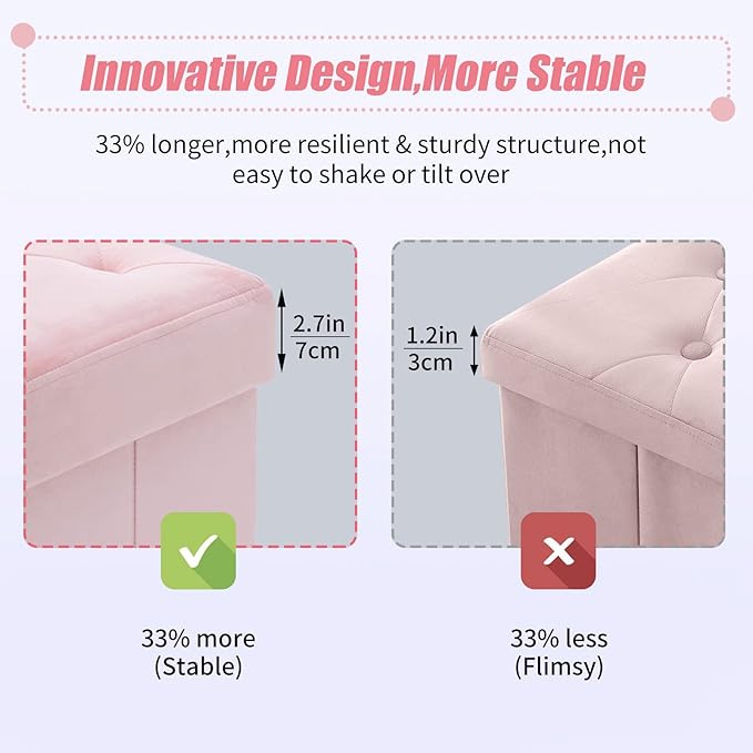 BRIAN & DANY 43 Inches Ottoman with Storage, Velvet Storage Ottoman Bench, End of Bed Benches, Folding Ottomans for Bedroom, Living Room and Entryway (Pink)