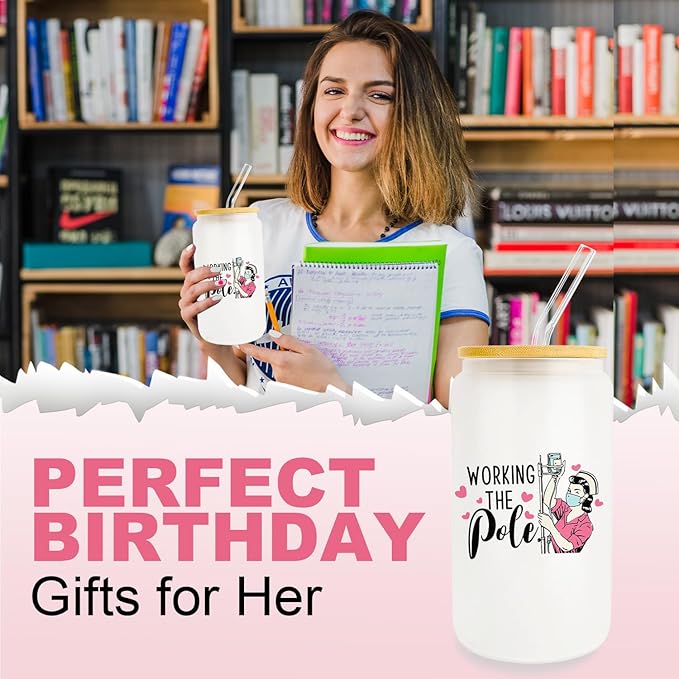 Funny Nurse Gift, Nurse Gifts for Women 16oz Glass Cup With Lid And Straw, Nurse Accessories for Work Nurse Supplies for Nursing Student Friends Sister Bestie Coworker Birthday