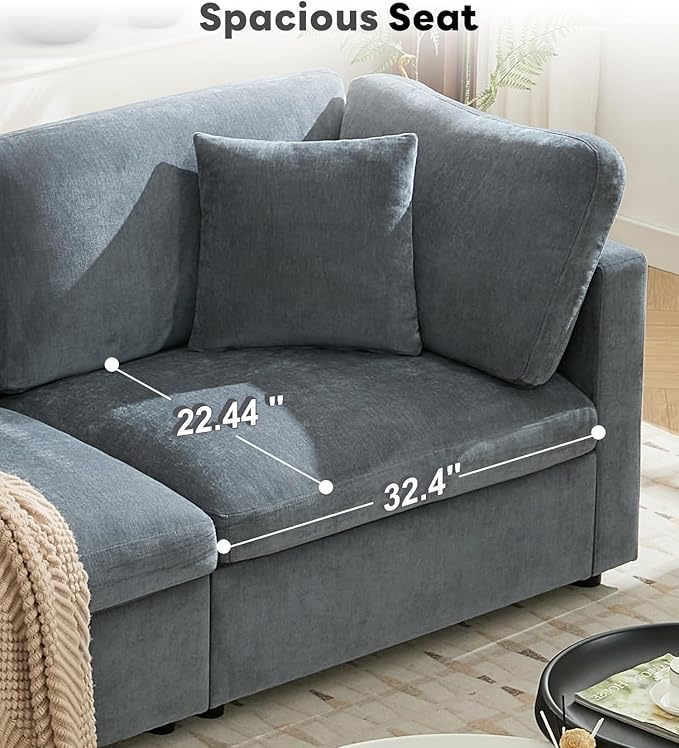Tbfit Modern Sectional Sofa, Down-Filled Cushions, Extra Comfy Cloud Couch for Home, Living Room, Grey