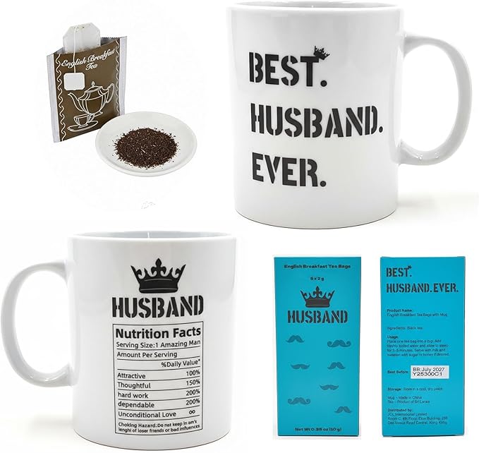 Gifts for Husband Porcelain Coffee Mugs and English Breakfast Tea Set Reusable Large Ceramic Cups Funny Mug as Birthday Anniversary Day Best Gift for Men