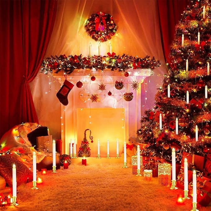 YAUNGEL Window Candles, 20 Pack LED Battery Operated Christmas Candles for Windows with Remote Timer Electric Candle Lights with Removable Candle Holders Suction Cups for Christmas Decorations, Gold