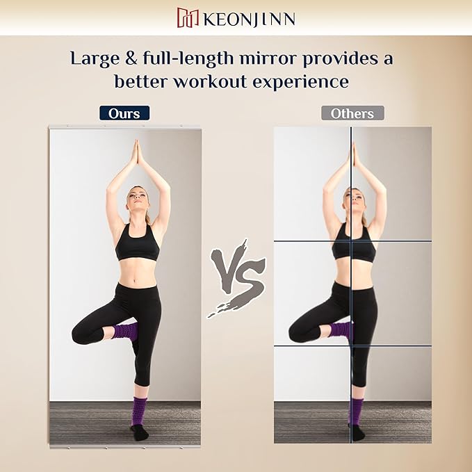 Keonjinn Home Gym Mirror, 72" x 26" Workout Mirrors for Home Gym, Frameless Tempered Glass, Full Body Wall Mirrors for Fitness Exercise, Yoga Room, Dance Studio, Garage