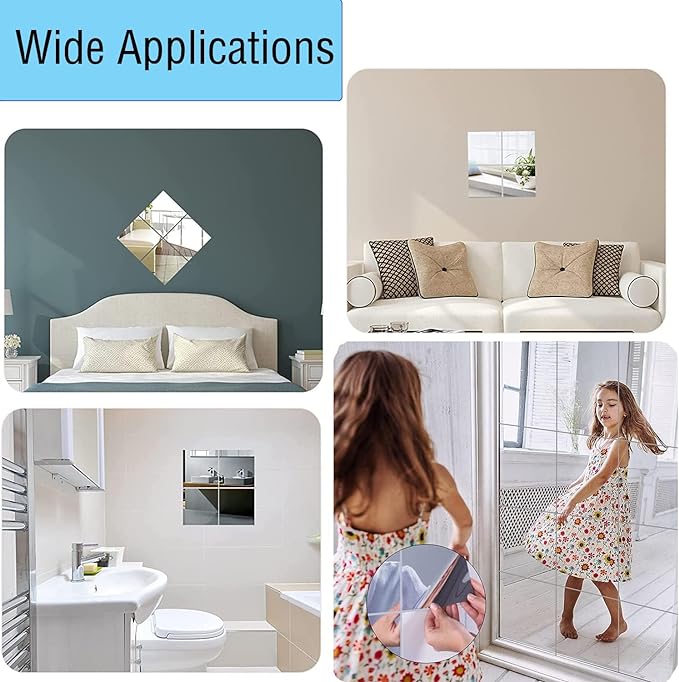 DARENYI 16"x12" Acrylic Mirror Sheet, Flexible Non Glass Body Mirror Tiles Large Self Adhesive Mirror Stickers for Bathroom Bedroom Home Wall Decor (2pcs)