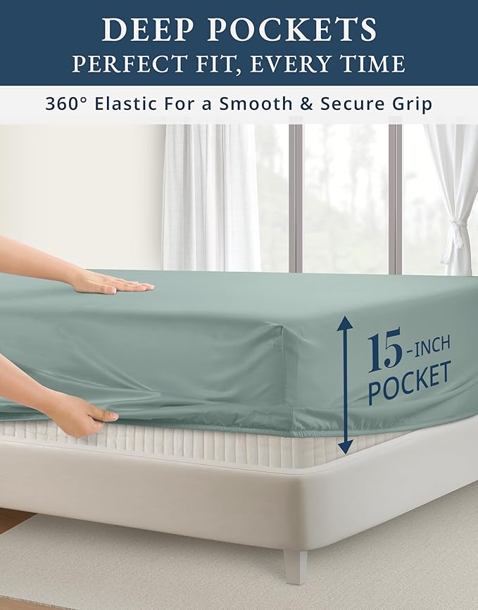 LANE LINEN 100% Egyptian Cotton King Size Deep Pocket Sheet Sets, Soft & Comfy No Pill Fade Resistant Natural Cooling Mercerized Cotton King Size Sheets Set 15" Deep Pocket - Jadeite