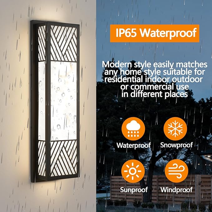 LED 26W Outdoor Wall Sconce,24.8in Black Modern Exterior Light Fixture with Resin Shade,IP65 Waterproof Porch Lighting Brightens to Garage,Front Door,Patio
